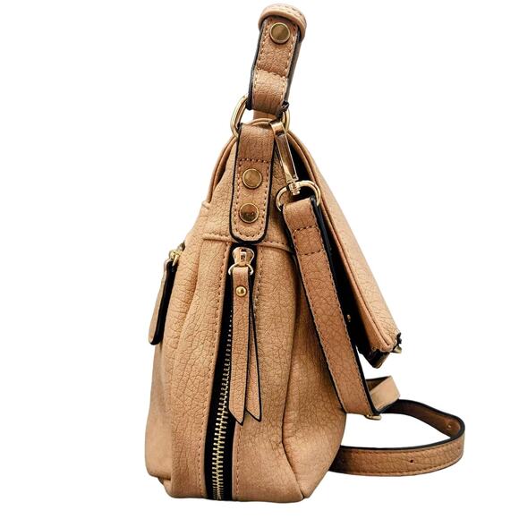 Urban Expressions Tan Faux-Leather Gold-Accents Zippered Shoulder/Handle Bag - Picture 3 of 7